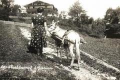 Grassau-Frau-mit-Esel-am-Strehtrumpf-gel.-1938