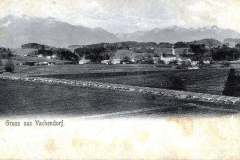 Vachendorf-nach-1900-Ansicht-mit-Kirche-und-Bahngleisen